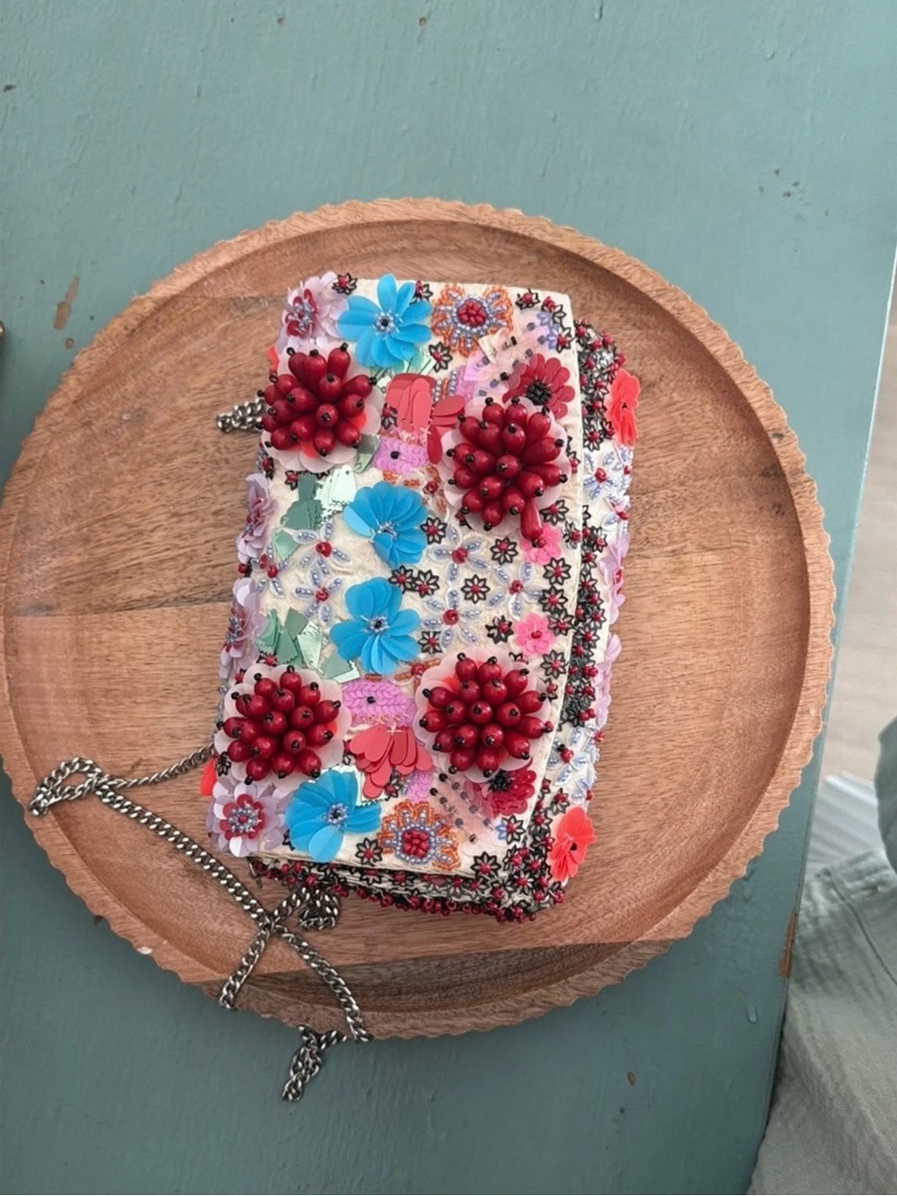 Floral Beaded Crossbody Phone Bag - Multicolor